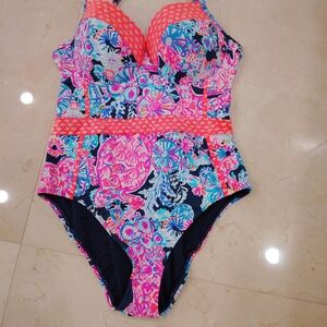 Lilly Pulitzer Palma Vibrant Floral One Piece Swimsuit - Pink and Blue